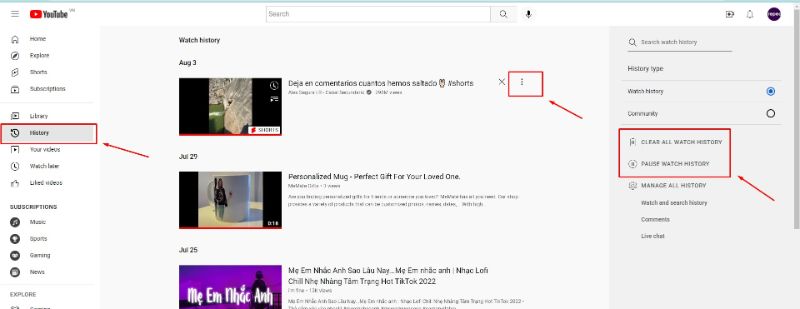 How to view, pause, or delete YouTube watch history on a computer